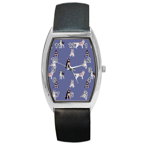 Husky Dogs With Sparkles Barrel Style Metal Watch from ArtsNow.com Front