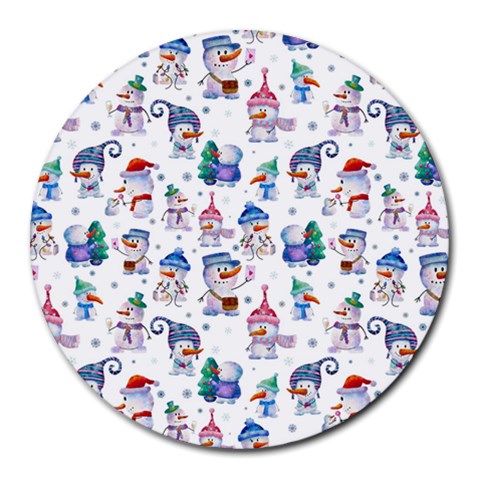 Cute Snowmen Celebrate New Year Round Mousepads from ArtsNow.com Front