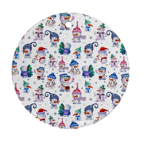 Cute Snowmen Celebrate New Year Ornament (Round) from ArtsNow.com Front