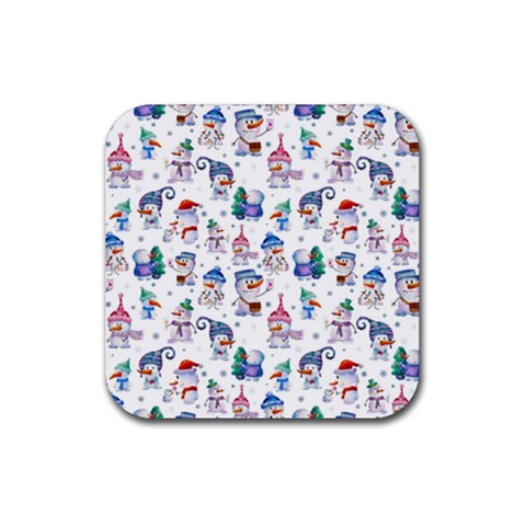 Cute Snowmen Celebrate New Year Rubber Coaster (Square) from ArtsNow.com Front