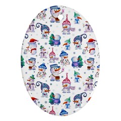 Cute Snowmen Celebrate New Year Oval Ornament (Two Sides) from ArtsNow.com Front