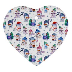 Cute Snowmen Celebrate New Year Heart Ornament (Two Sides) from ArtsNow.com Back