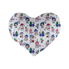 Cute Snowmen Celebrate New Year Standard 16  Premium Flano Heart Shape Cushions from ArtsNow.com Back