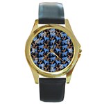 Blue Tigers Round Gold Metal Watch