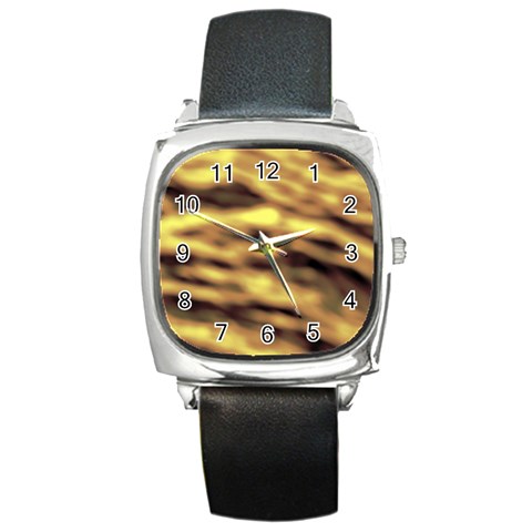 Yellow  Waves Abstract Series No10 Square Metal Watch from ArtsNow.com Front