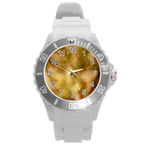 Orange Papyrus Abstract Round Plastic Sport Watch (L) from ArtsNow.com Front