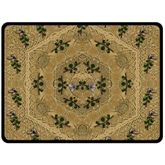 Wood Art With Beautiful Flowers And Leaves Mandala Double Sided Fleece Blanket (Large)  from ArtsNow.com 80 x60  Blanket Back