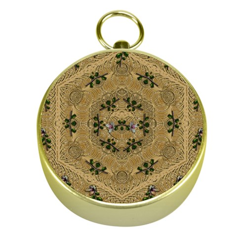 Wood Art With Beautiful Flowers And Leaves Mandala Gold Compasses from ArtsNow.com Front