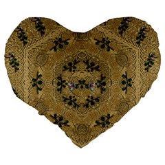 Wood Art With Beautiful Flowers And Leaves Mandala Large 19  Premium Flano Heart Shape Cushions from ArtsNow.com Back