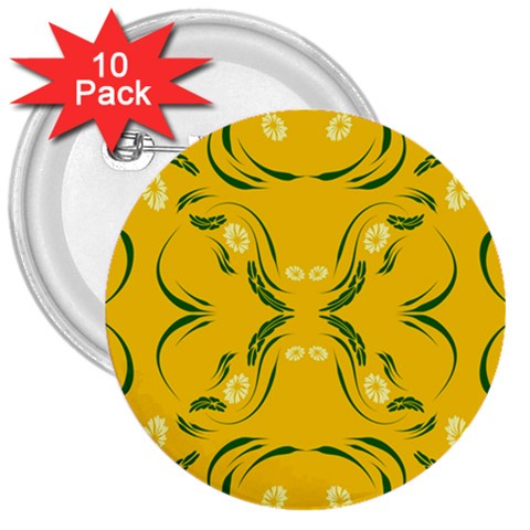 Floral folk damask pattern Fantasy flowers Floral geometric fantasy 3  Buttons (10 pack)  from ArtsNow.com Front