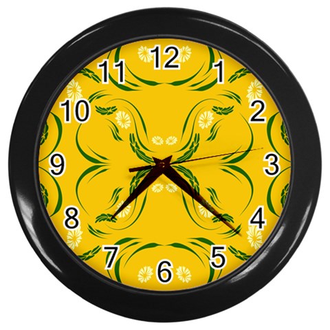 Floral folk damask pattern Fantasy flowers Floral geometric fantasy Wall Clock (Black) from ArtsNow.com Front