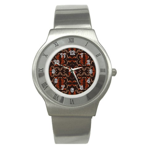 Floral folk damask pattern Fantasy flowers Floral geometric fantasy Stainless Steel Watch from ArtsNow.com Front