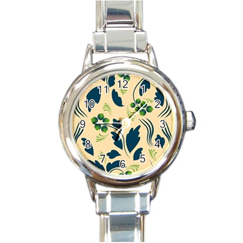 Folk flowers print Floral pattern Ethnic art Round Italian Charm Watch from ArtsNow.com Front