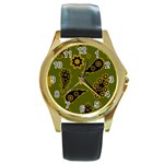 Floral pattern paisley style Paisley print. Doodle background Round Gold Metal Watch