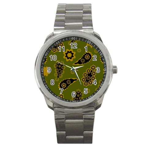 Floral pattern paisley style Paisley print. Doodle background Sport Metal Watch from ArtsNow.com Front