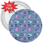 50s Diner Print Blue 3  Buttons (100 pack) 