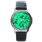 Light Reflections Abstract No10 Green Round Metal Watch