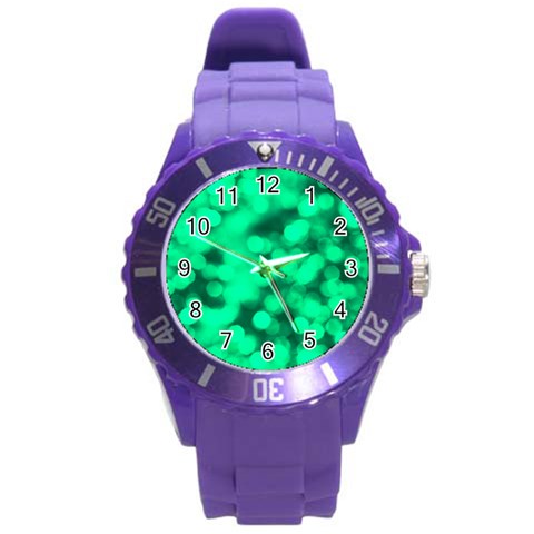 Light Reflections Abstract No10 Green Round Plastic Sport Watch (L) from ArtsNow.com Front