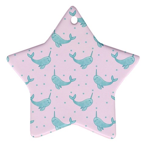 Narwales Stars  Pattern Pink Star Ornament (Two Sides) from ArtsNow.com Front