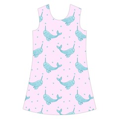 Narwales Stars  Pattern Pink Kids  Short Sleeve Velvet Dress from ArtsNow.com Front