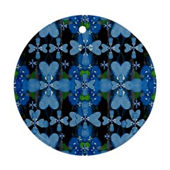 Rare Excotic Blue Flowers In The Forest Of Calm And Peace Round Ornament (Two Sides) from ArtsNow.com Front