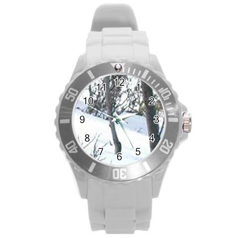 winter forest Round Plastic Sport Watch (L) from ArtsNow.com Front