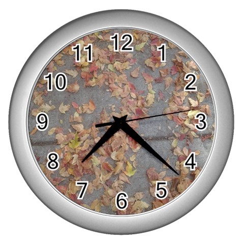 Sidewalk Leaves Wall Clock (Silver) from ArtsNow.com Front