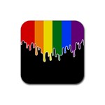 Gay Pride Flag Rainbow Drip On Black Blank Black For Designs Rubber Coaster (Square)