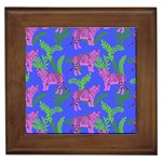 Pink Tigers On A Blue Background Framed Tile