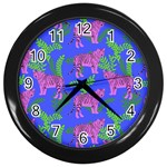 Pink Tigers On A Blue Background Wall Clock (Black)