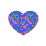 Pink Tigers On A Blue Background Rubber Heart Coaster (4 pack)