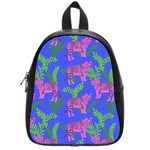 Pink Tigers On A Blue Background School Bag (Small)