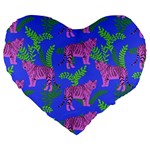 Pink Tigers On A Blue Background Large 19  Premium Heart Shape Cushions