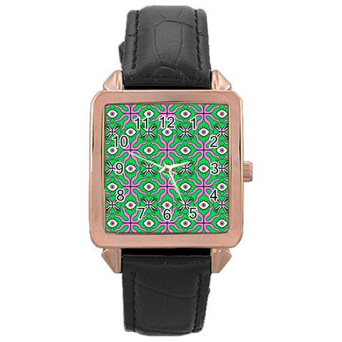 Abstract Illustration With Eyes Rose Gold Leather Watch  from ArtsNow.com Front