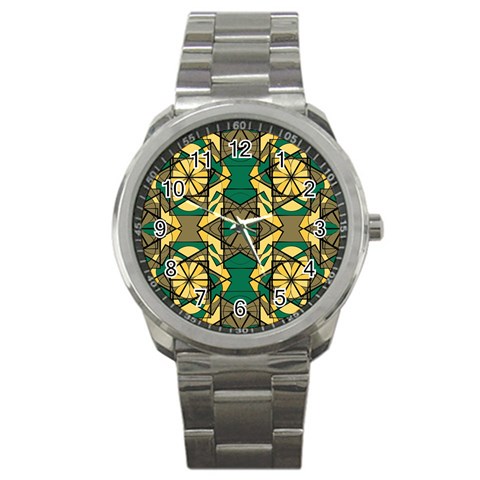 Abstract pattern geometric backgrounds   Sport Metal Watch from ArtsNow.com Front