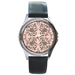 Floral folk damask pattern  Round Metal Watch