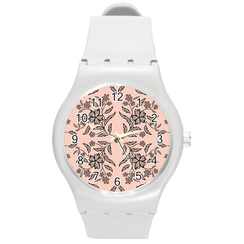Floral folk damask pattern  Round Plastic Sport Watch (M) from ArtsNow.com Front