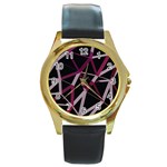 3d Lovely Geo Lines Iii Round Gold Metal Watch