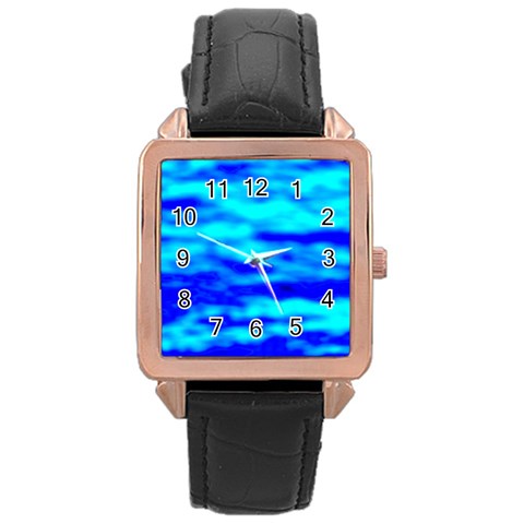 Blue Waves Abstract Series No12 Rose Gold Leather Watch  from ArtsNow.com Front