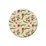 Folk flowers print Floral pattern Ethnic art Rubber Round Coaster (4 pack)