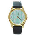 Floral folk damask pattern  Round Gold Metal Watch