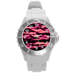 Pink  Waves Abstract Series No2 Round Plastic Sport Watch (L)