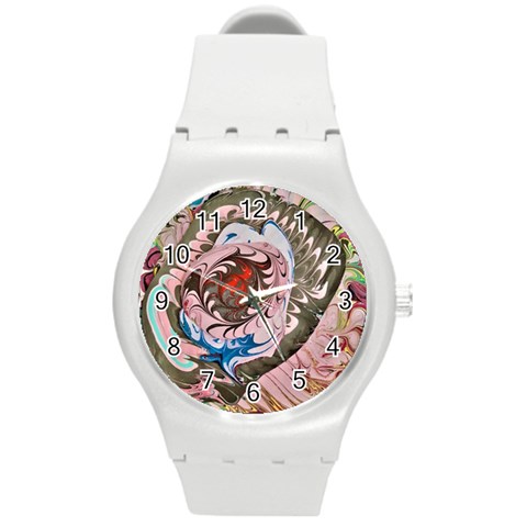 Marbling collage Round Plastic Sport Watch (M) from ArtsNow.com Front