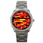 Red  Waves Abstract Series No17 Sport Metal Watch