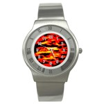Red  Waves Abstract Series No17 Stainless Steel Watch