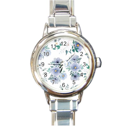 Floral pattern Round Italian Charm Watch from ArtsNow.com Front