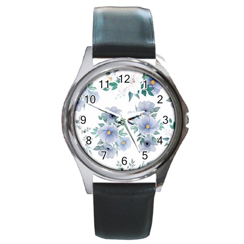 Floral pattern Round Metal Watch from ArtsNow.com Front