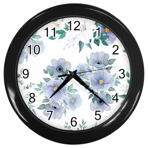Floral pattern Wall Clock (Black) from ArtsNow.com Front