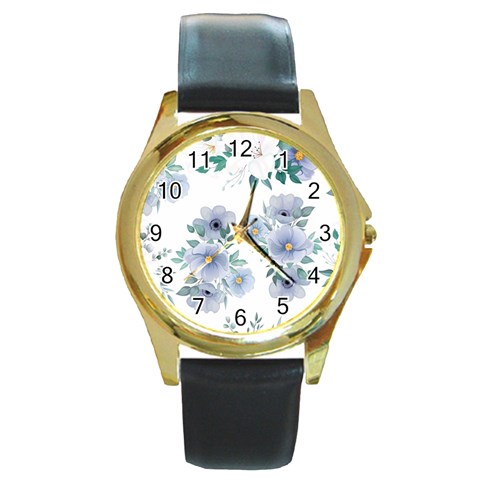 Floral pattern Round Gold Metal Watch from ArtsNow.com Front