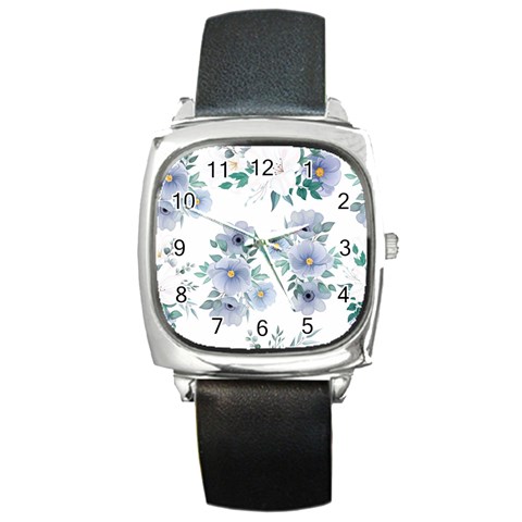 Floral pattern Square Metal Watch from ArtsNow.com Front
